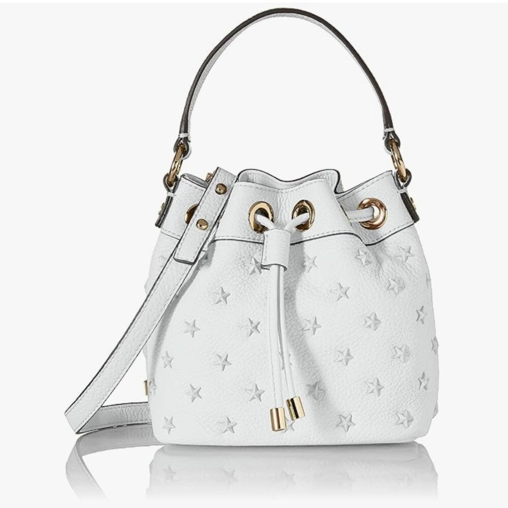 Milly White Astor Star Small Bucket Drawstring Crossbody Handbag